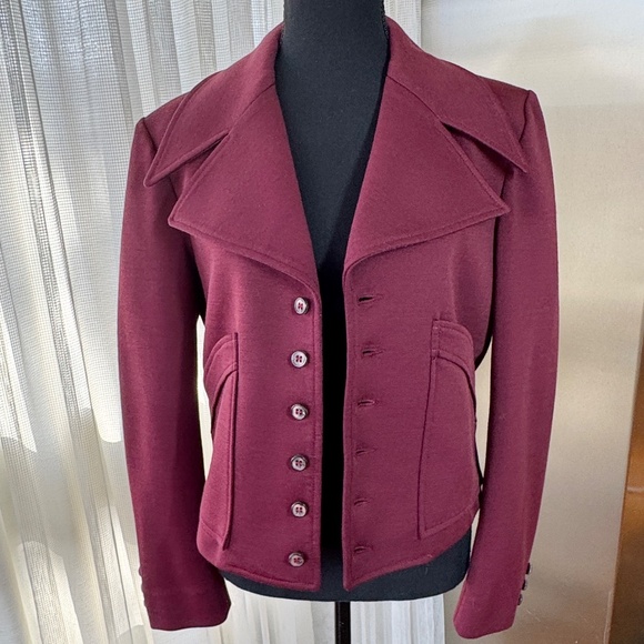 Vintage 70s jacket, burgundy red, women crop blazer, oversized lapels, 8/10 (M) - Picture 9 of 10